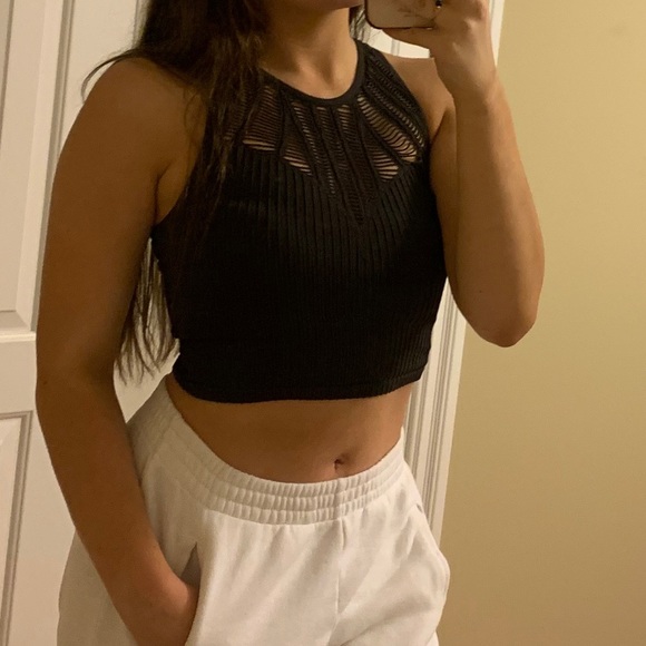 Express Tops - Express- Dark Green/Gray Crop Top